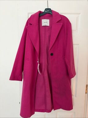 Bershka Vibrant Pink Single-Button Trench Coat